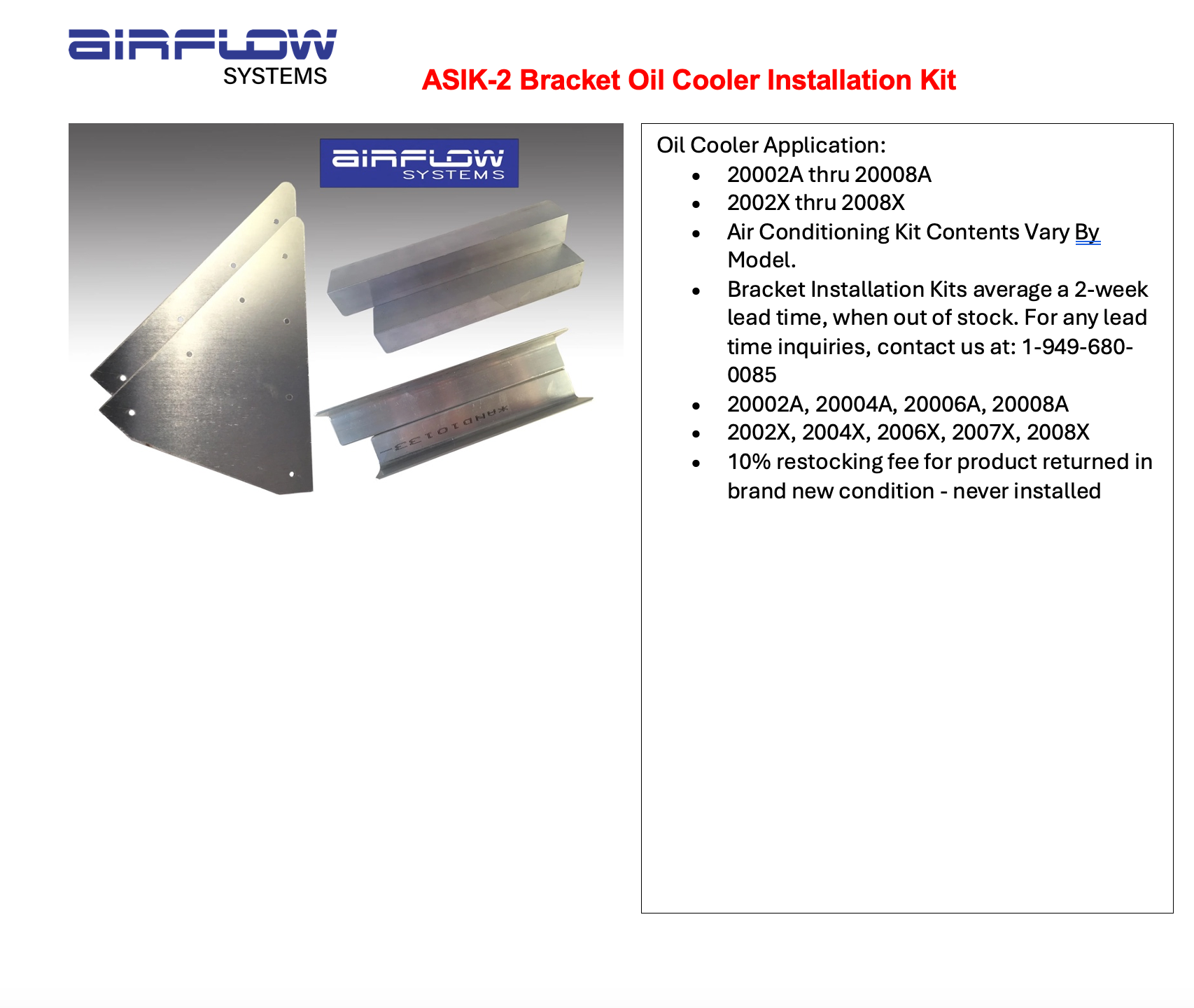 ASIK-02 45 Degree Bracket Oil Cooler Installation Kit