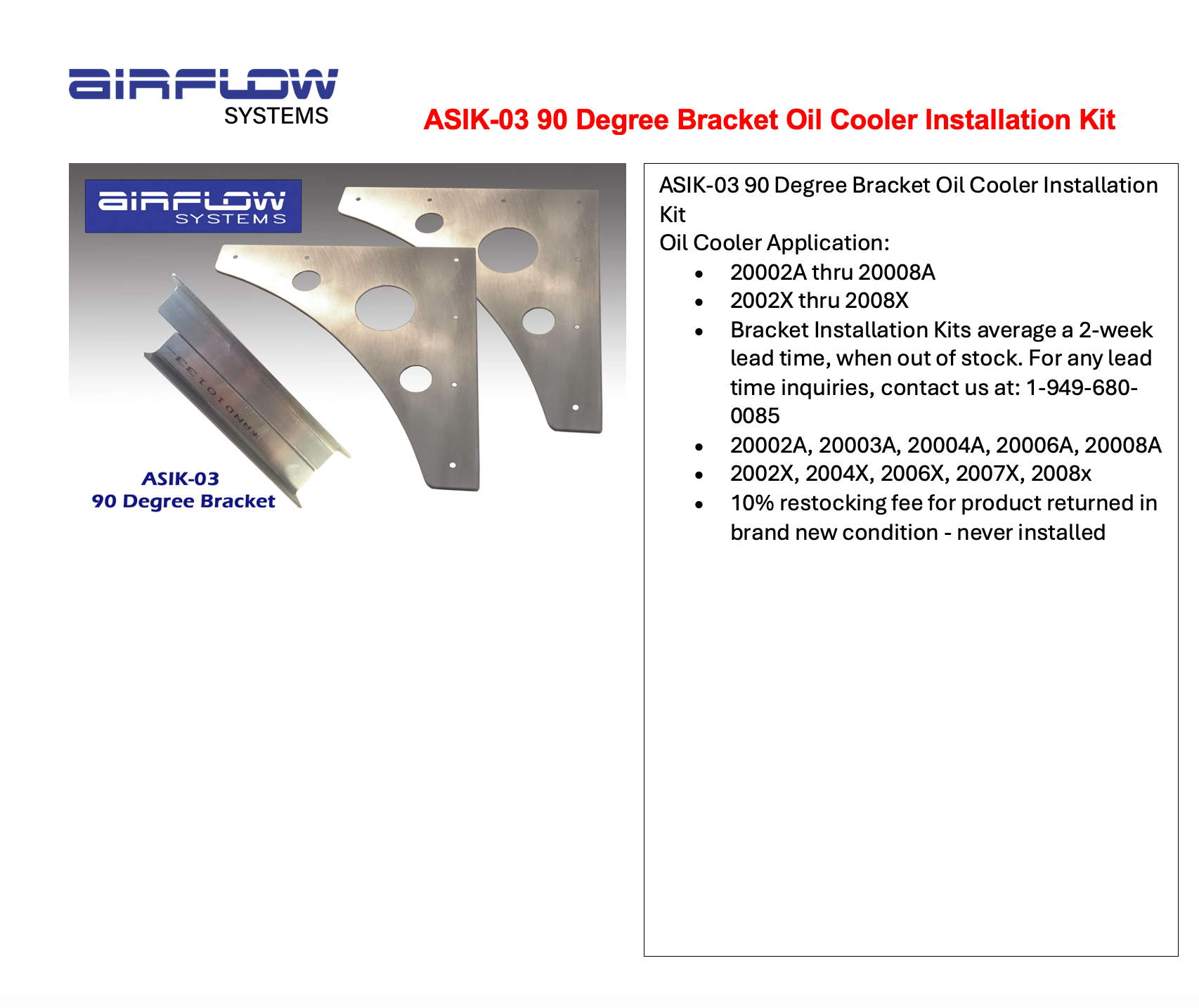 ASIK-03 90 Degree Bracket Oil Cooler Installation Kit