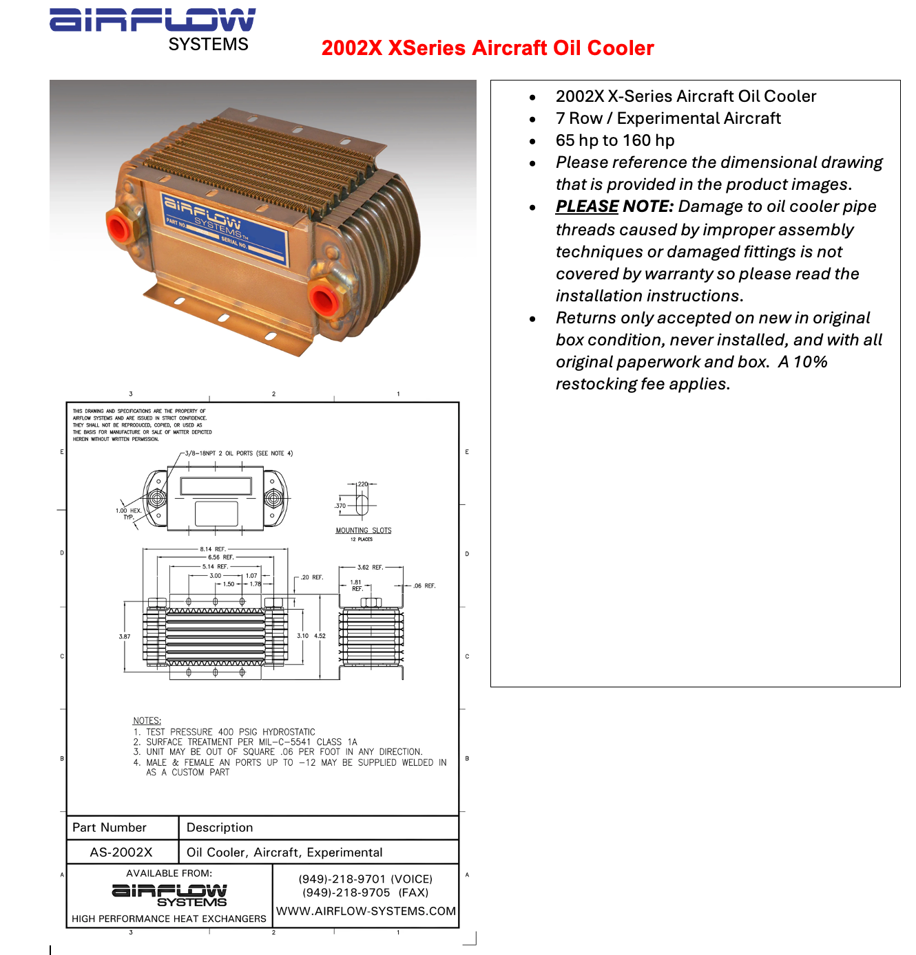 2002X X-Series Aircraft Oil Cooler