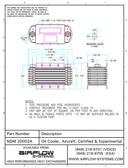 20002A NDM/NTP Aircraft Oil Cooler