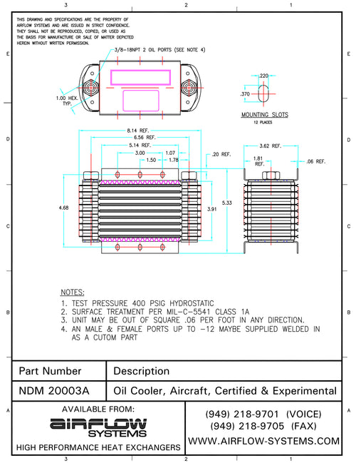 20003A NDM/NTP Aircraft Oil Cooler