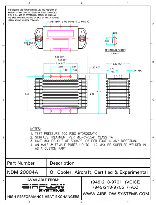20004A NDM/NTP Aircraft Oil Cooler