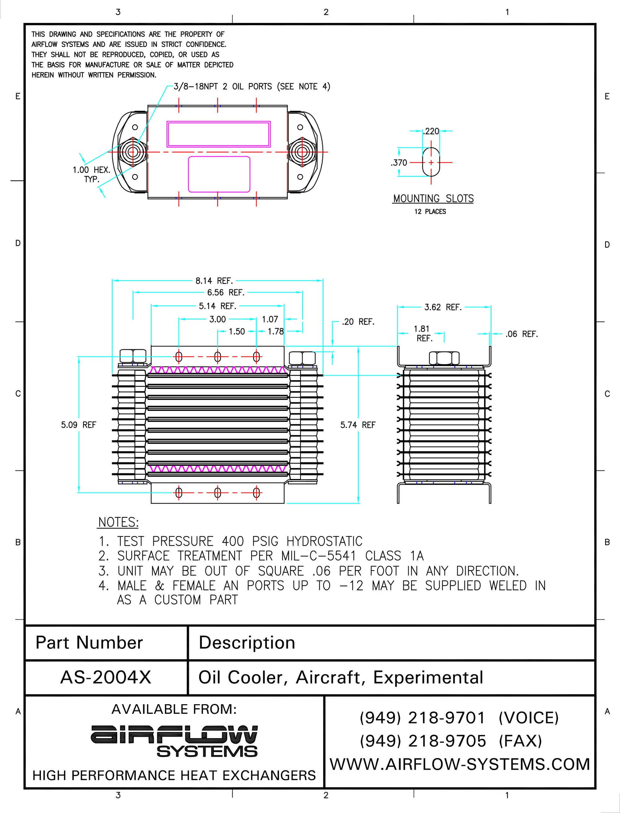 2004X X-Series Aircraft Oil Cooler