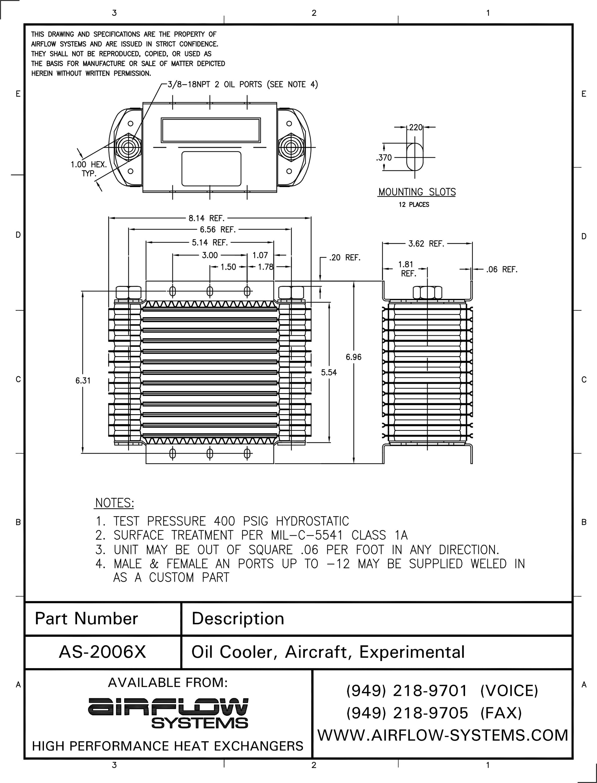 2006X X-Series Aircraft Oil Cooler