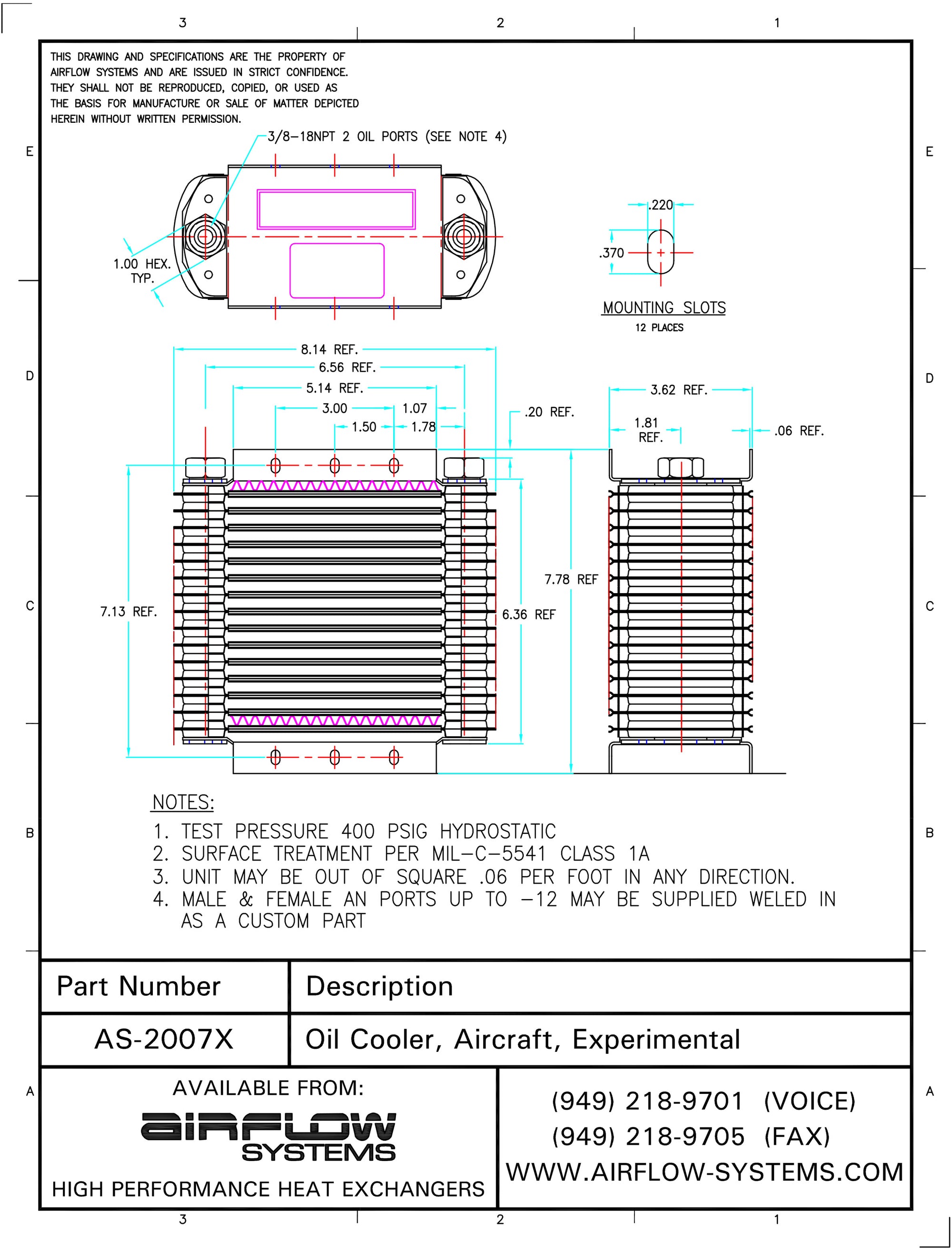 2007X X-Series Aircraft Oil Cooler