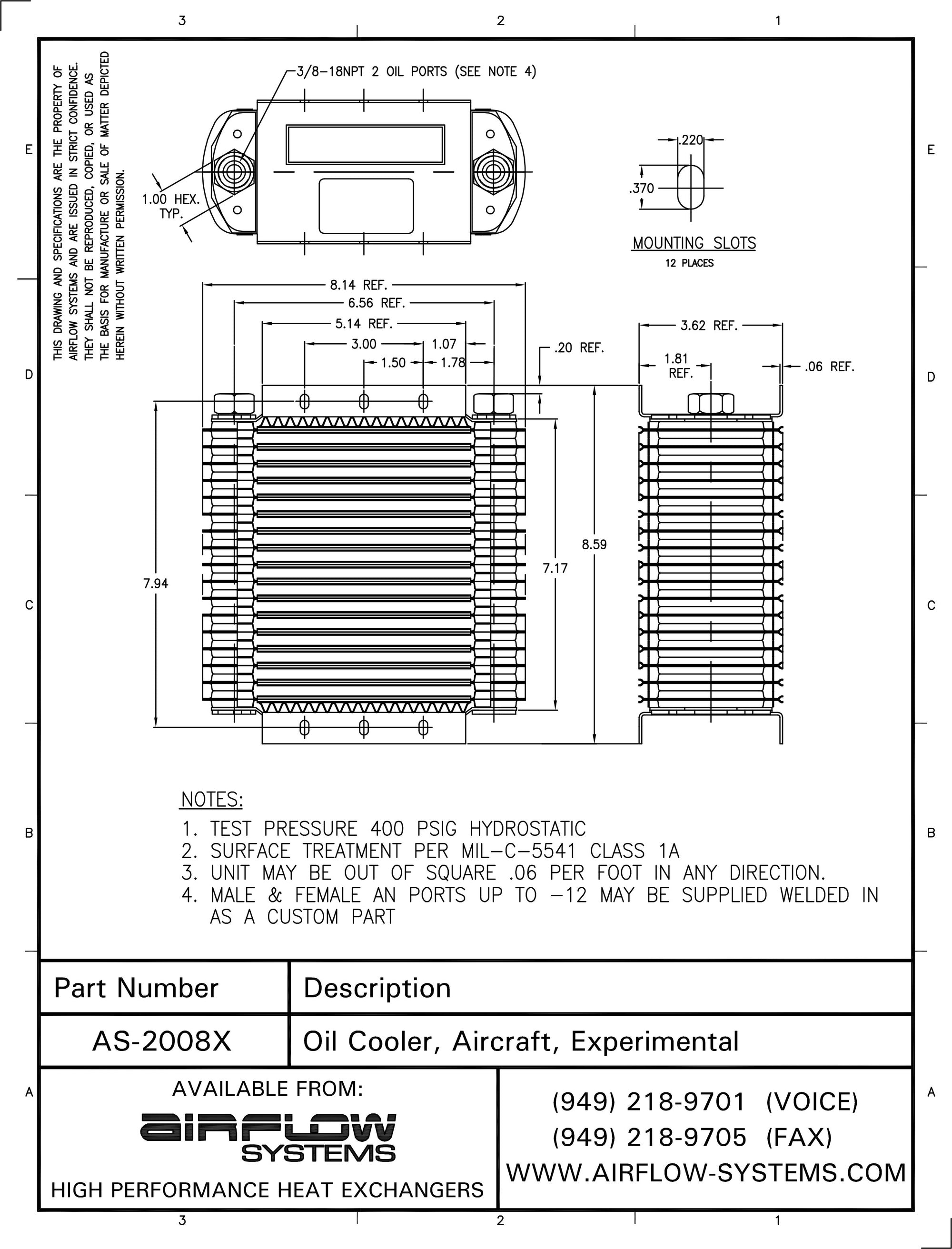 2008X X-Series Aircraft Oil Cooler